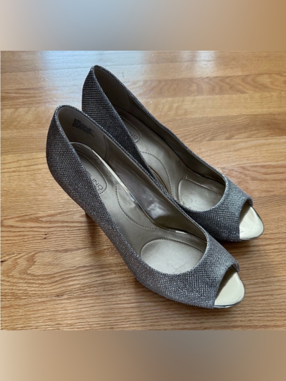 Bandolino Metallic Silver Peep-Toe Heels